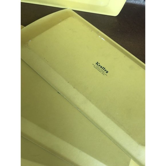 Vintage Kentley Set of 4 Wood Paper Board Serving Tray Yellow Pilgrim Art Deco - Picture 9 of 12